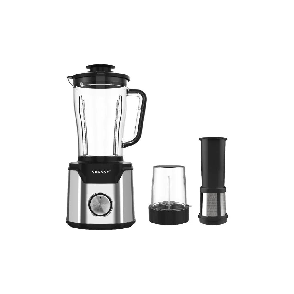 Sokany 3 In 1 Countertop Blender, 2.5 Liter, 1000 Watt, Silver - SK-03072