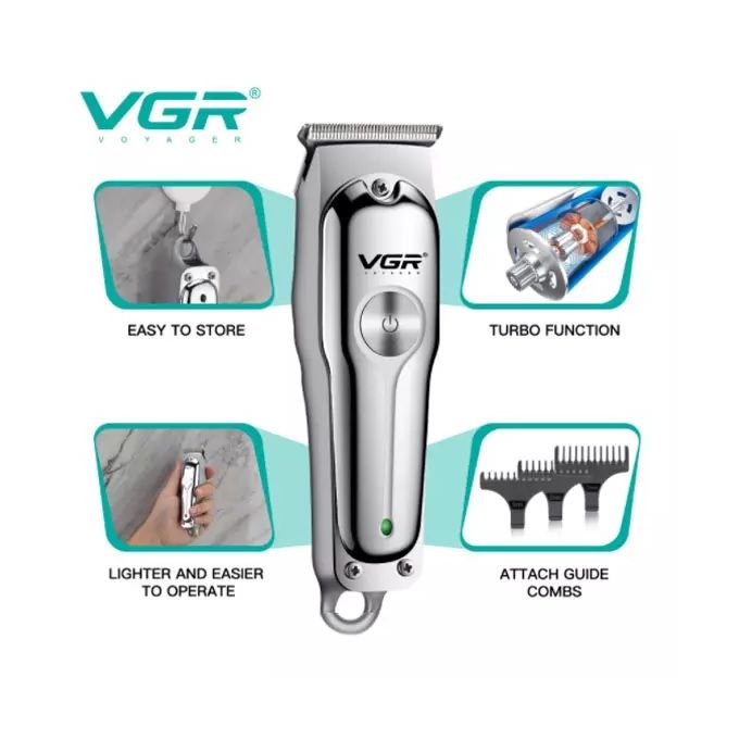 ماكينة تشذيب الشعر الاحترافية VGR، فضي - VGR-071
