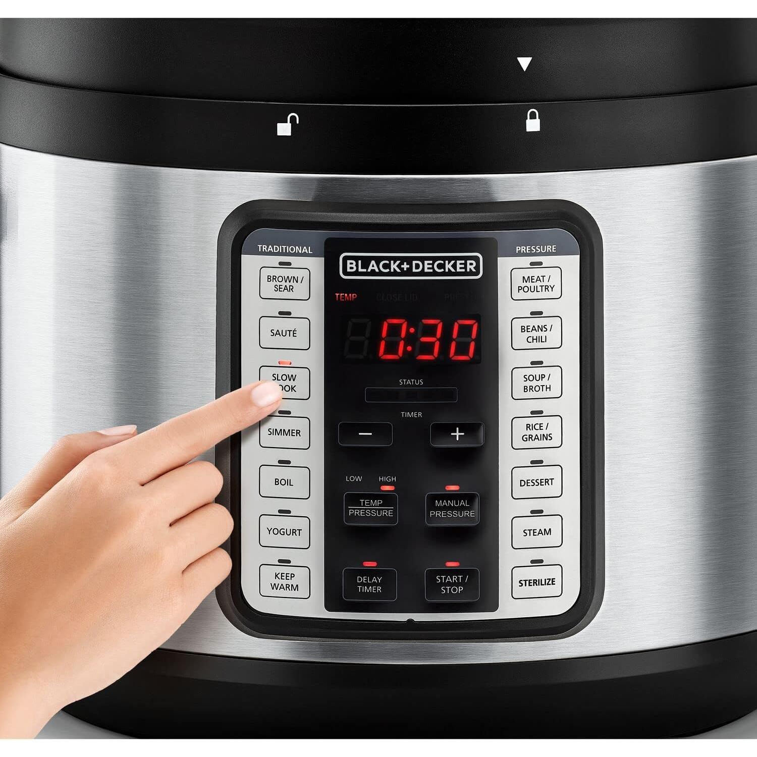Black+Decker Electric Pressure Cooker, 10 Liters, 1350 Watt, Black and Silver - PCP1010