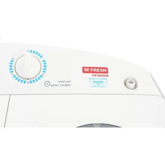 Fresh Top Load Half Automatic Washing Machine With Dryer, 8 Kg, White - FWT8000NB
