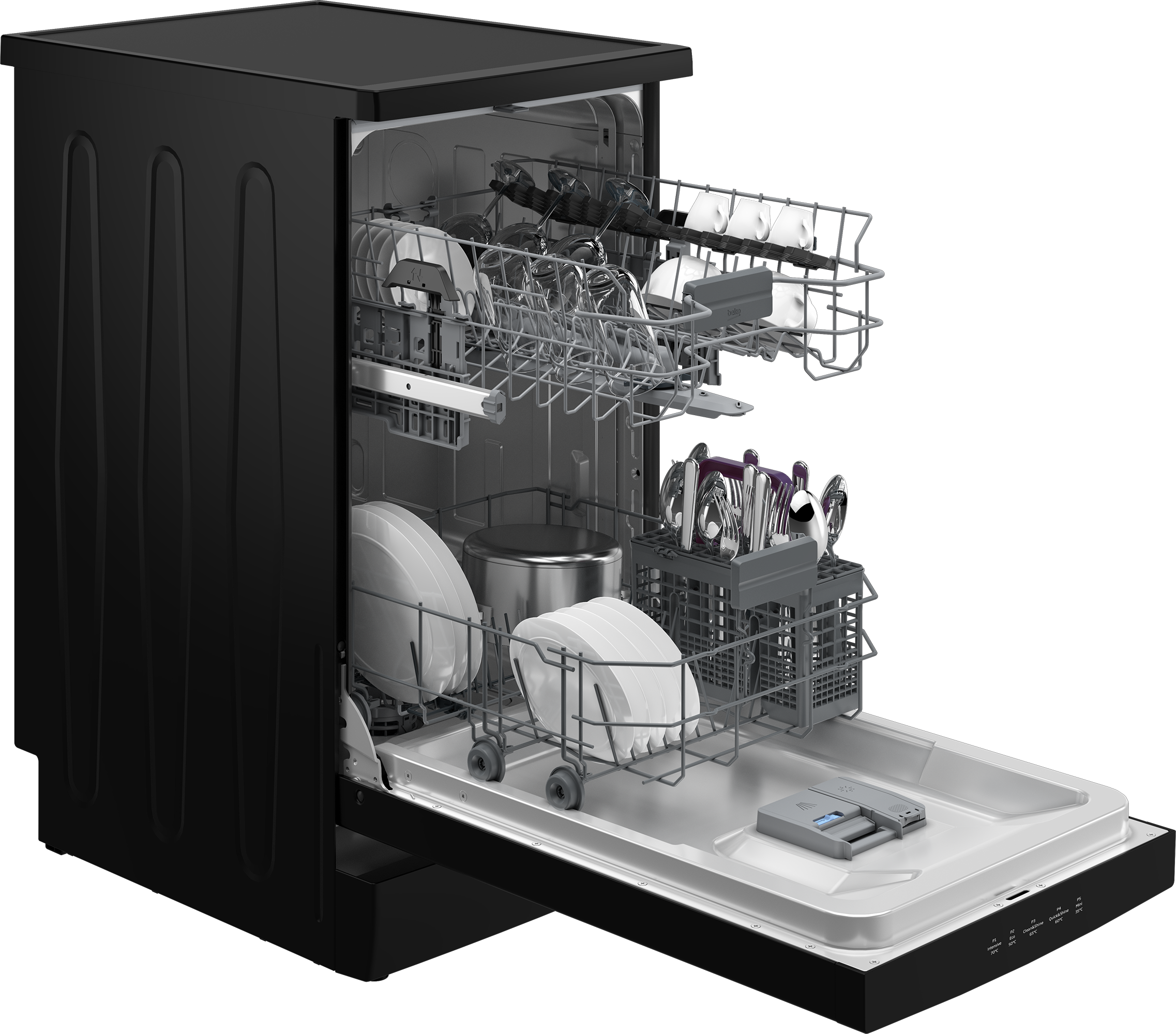 Beko b300 Digital Dishwasher With Inverter Technology, 10 Place Settings, 5 Programs, Black - BDFS15020B