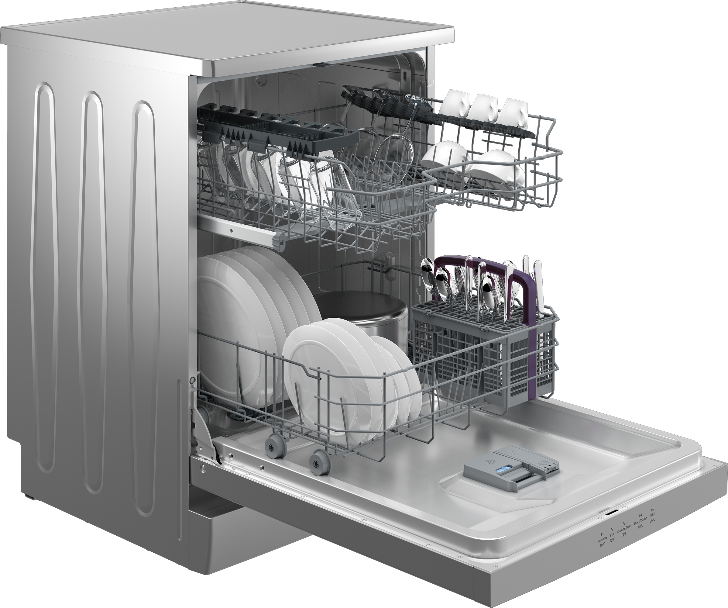 Beko Digital Freestanding Dishwasher, 14 Place Settings, 5 Programs, Dark Silver - BDFN15420S