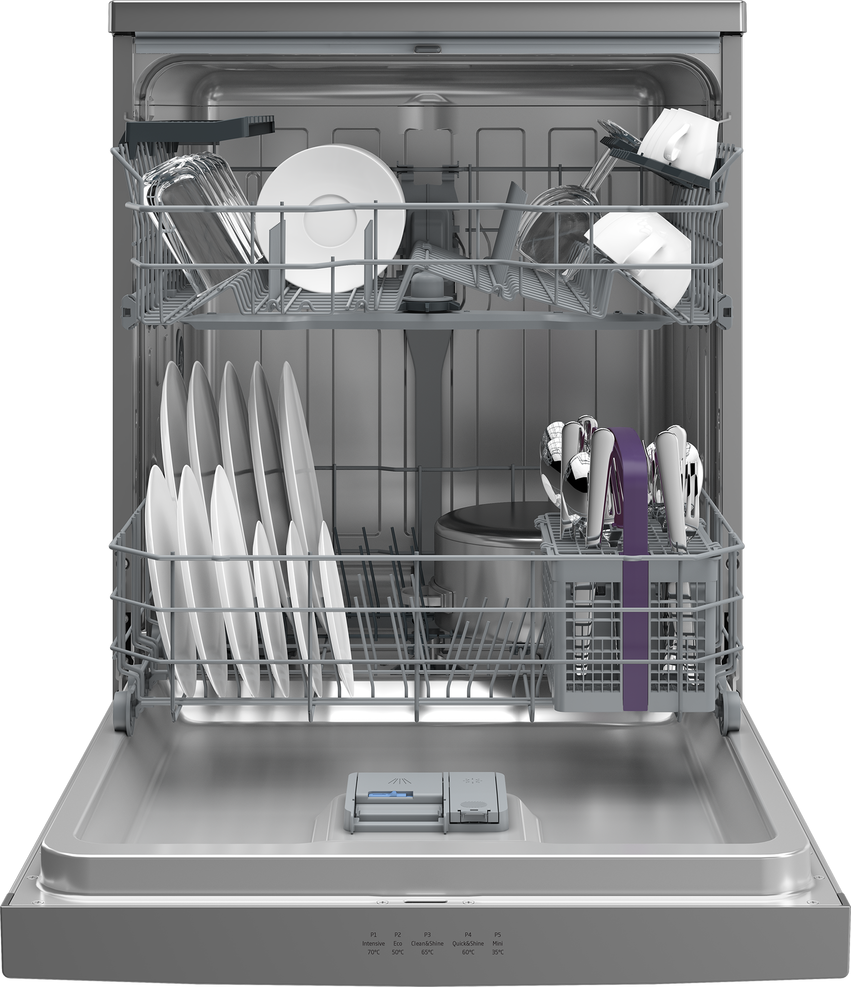 Beko Digital Freestanding Dishwasher, 14 Place Settings, 5 Programs, Dark Silver - BDFN15420S