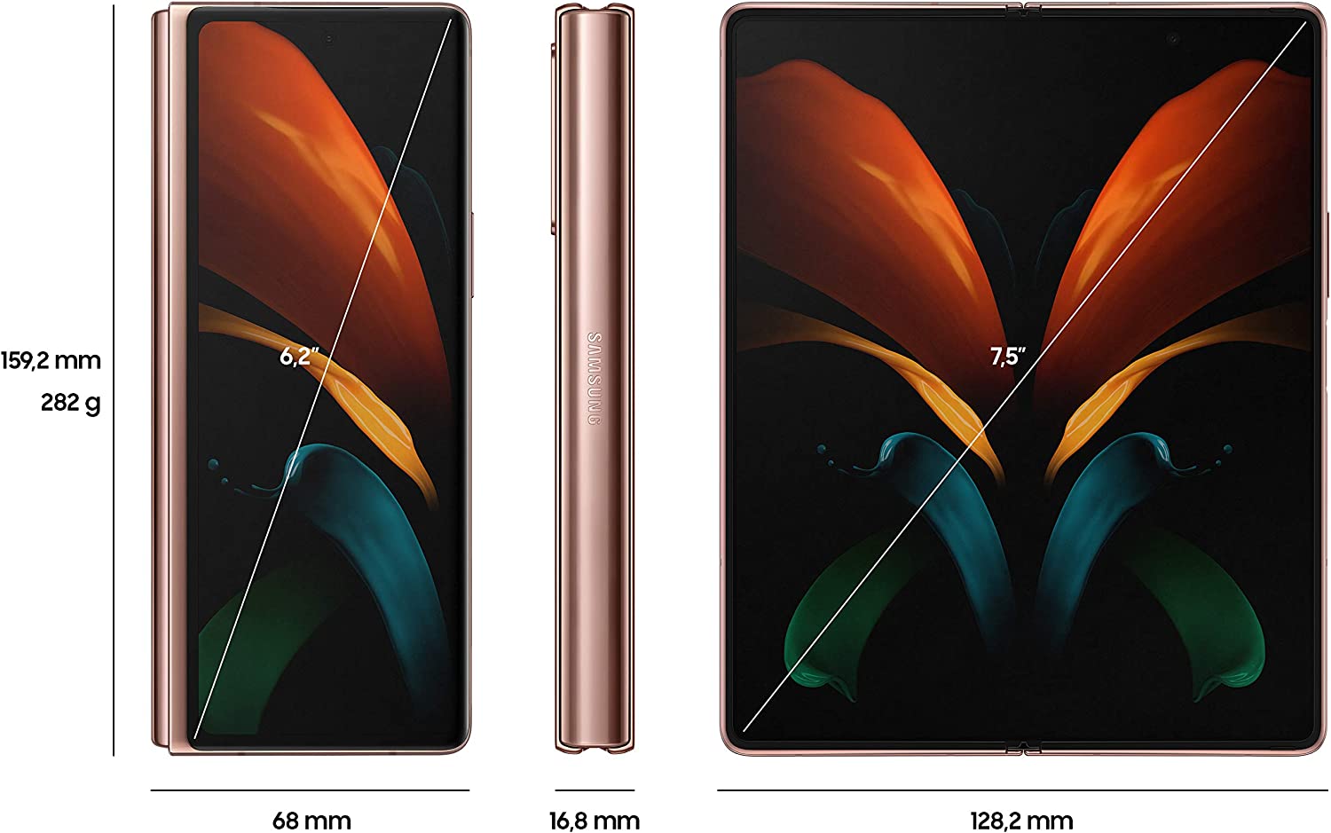 Samsung Galaxy Z Fold2 Dual Sim Mobile - 7.6 Inches, 256 GB, 12 GB RAM, 5G - Mystic Bronze