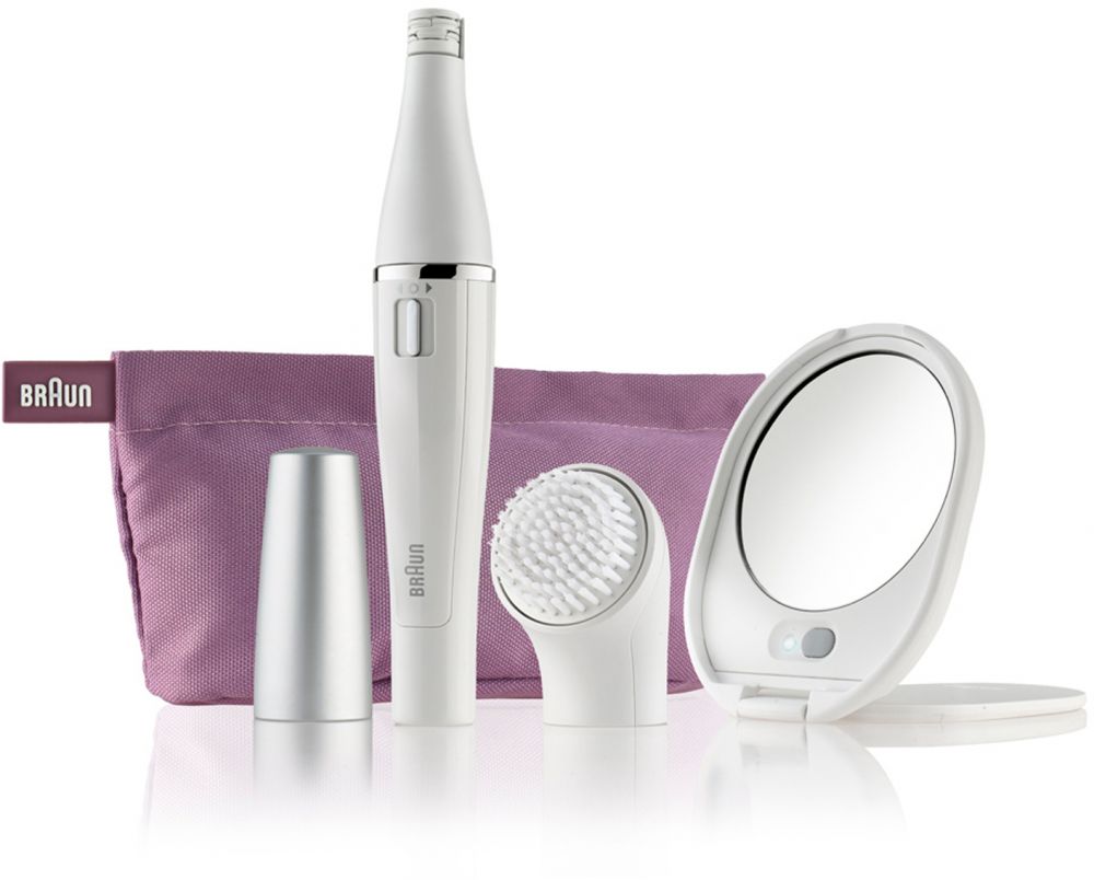 Braun Face 830 Premium Edition - facial epilator & facial cleansing brush with micro-oscillations - including a lighted mirror and beauty pouch