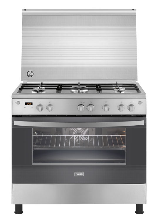 Zanussi Freestanding Digital Gas Cooker 5 Burners - Stainless Steel- Full Safety 90 cm - ZCG94396XA